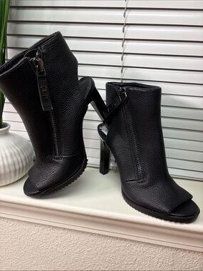 DKNY Black Peep-Toe Ankle Heel Boots with Side Zipper